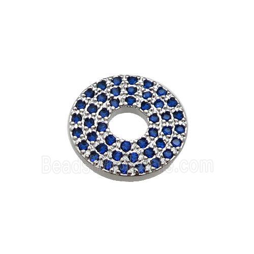 copper circle pendant pave blue zircon, platinum plated