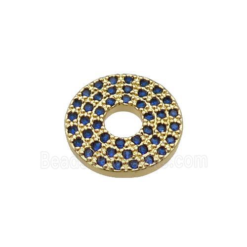 copper circle pendant pave blue zircon, gold plated