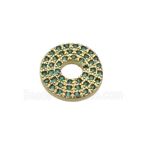 copper circle pendant pave green zircon, gold plated