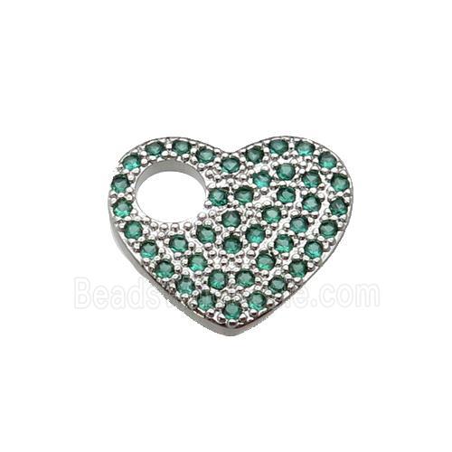 copper Heart pendant pave green zircon, platinum plated