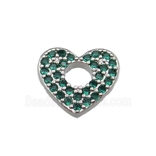 copper Heart pendant pave green zircon, platinum plated