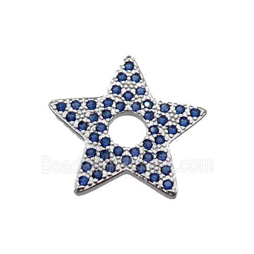 copper star pendant pave blue zircon, platinum plated