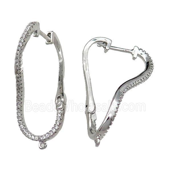 copper Latchback Earrings pave zircon, platinum plated