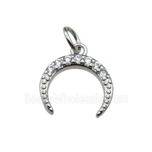 copper crescent moon pendant paved zircon, platinum plated