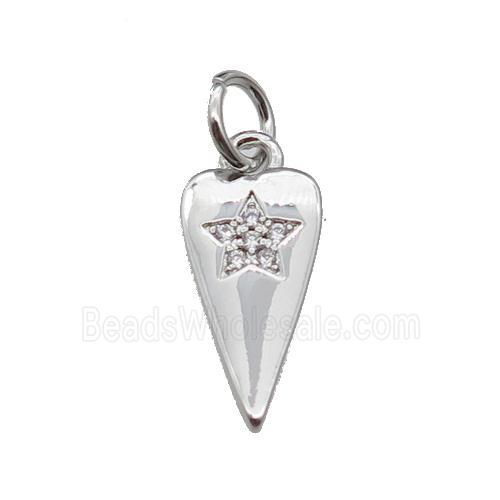 copper dart star pendant pave zircon, platinum plated