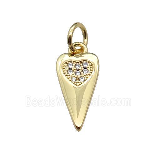 copper dart heart pendant pave zircon, gold plated