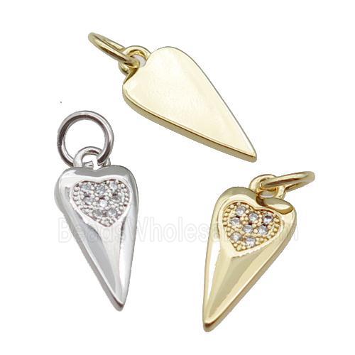 copper dart heart pendant pave zircon, mixed