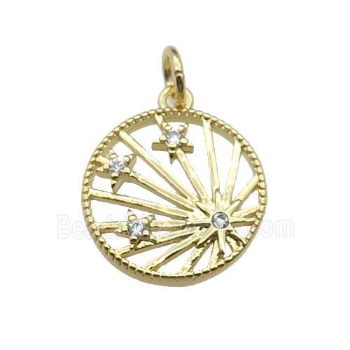 copper circle star pendant pave zircon, gold plated