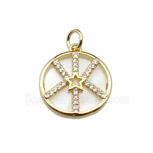 copper circle star pendant pave zircon, shell, gold plated