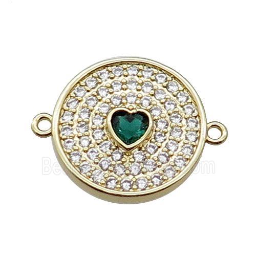 copper circle heart connector pave zircon, gold plated