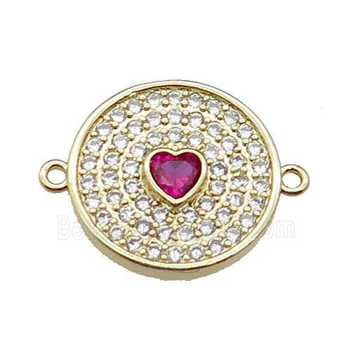 copper circle heart connector pave zircon, gold plated
