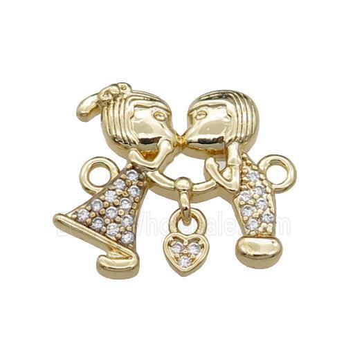 copper couple Monkey pendant pave zircon, gold plated
