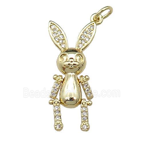 copper rabbit pendant pave zircon, gold plated