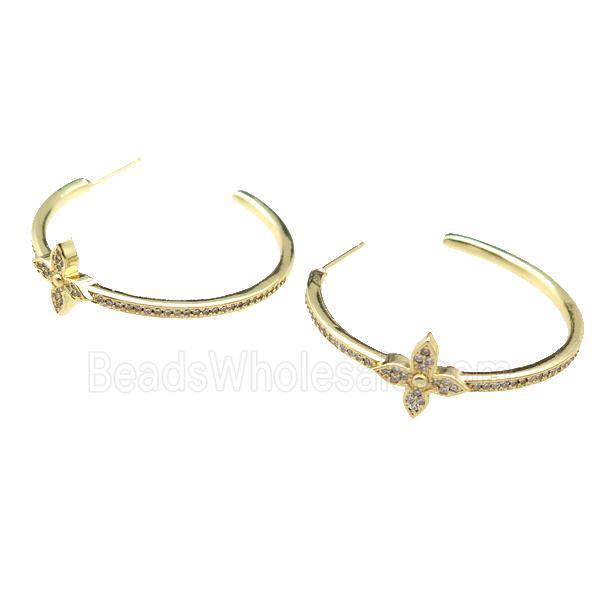 copper Stud Earring pave zircon, gold plated