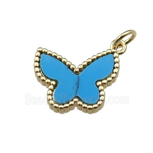 copper Butterfly pendant pave Turquoise, gold plated