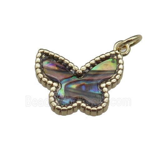 copper Butterfly pendant pave abalone shell, gold plated