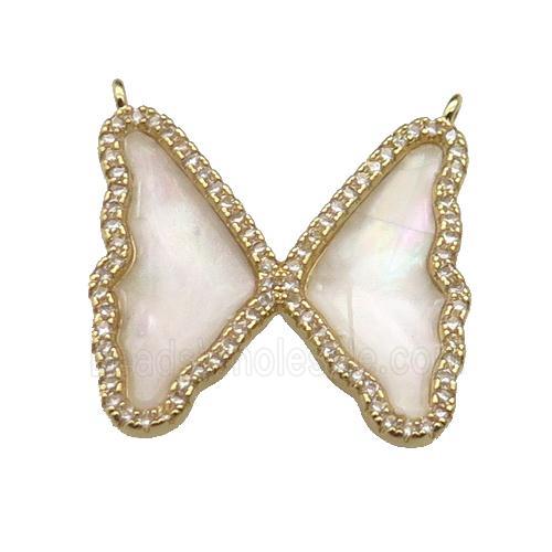 copper Butterfly pendant pave shell, zircon, 2loops, gold plated