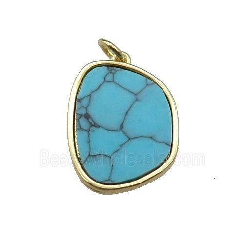 copper pendant pave turquoise, gold plated