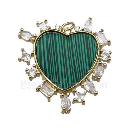 copper heart pendant pave malachite zircon, gold plated