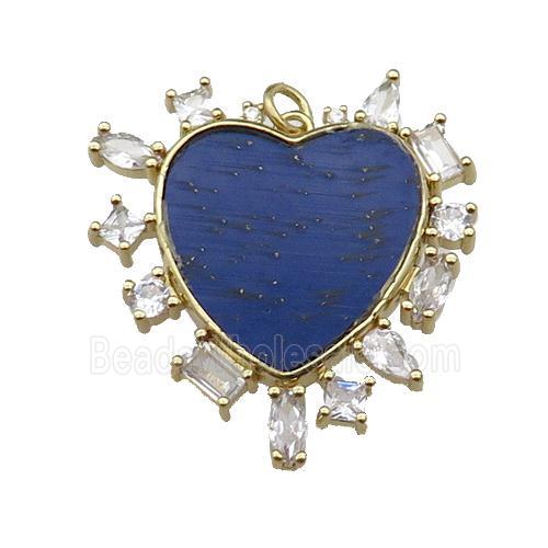 copper heart pendant pave lapis zircon, gold plated
