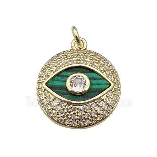 copper circle Eye pendant pave malachite zircon, gold plated