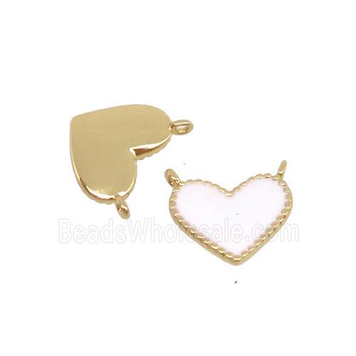 copper Heart pendant with white enamel, 2loops, gold plated