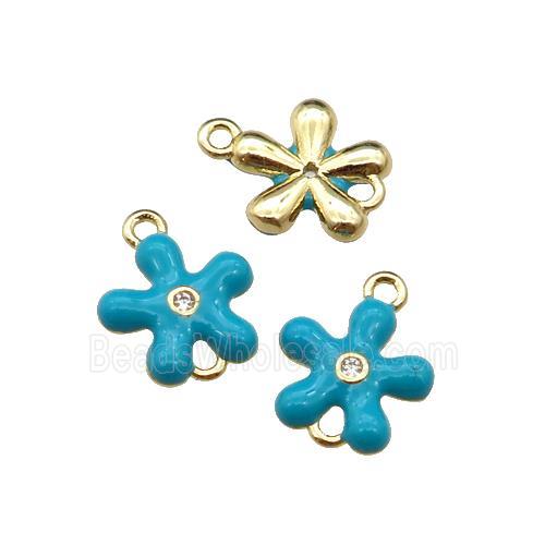 copper flower connector with teal enamel, gold plated