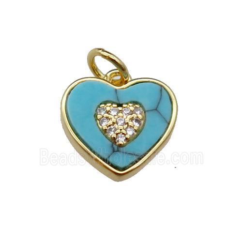 copper Heart pendant pave turquoise zircon, gold plated