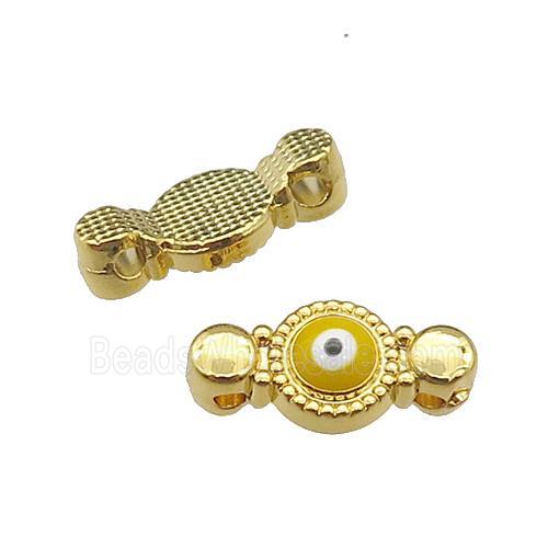 copper Evil Eye connector with yellow enamel, gold plated