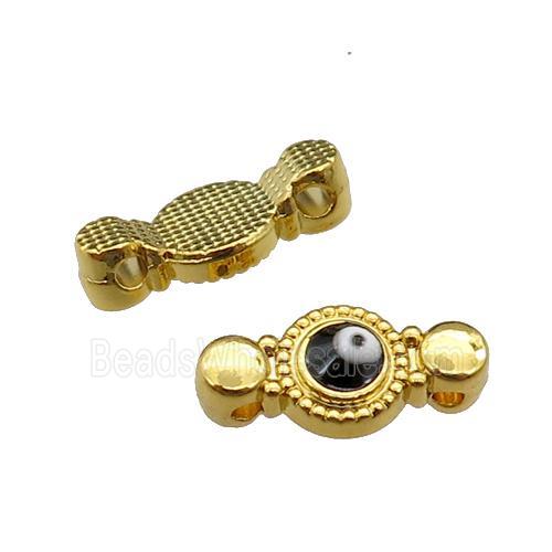 copper Evil Eye connector with black enamel, gold plated