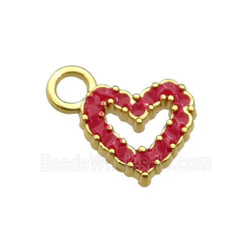 copper Heart pendant with red enamel, gold plated