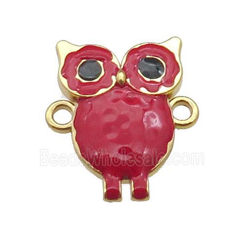 copper Owl connector with red enamel, gold plated