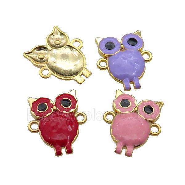 mix copper Owl charm connector with enamel, gold plated