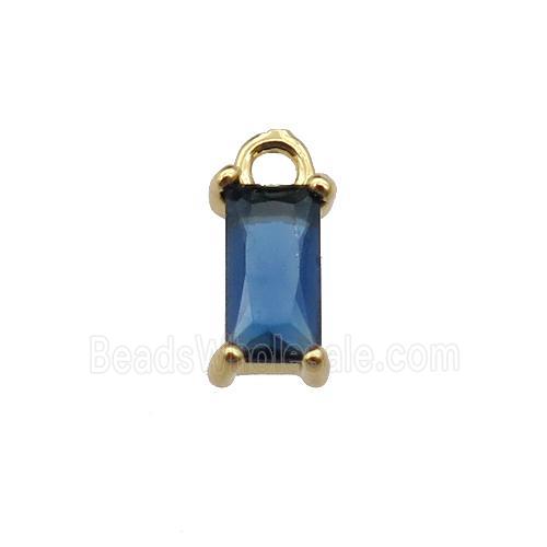 copper rectangle pendant pave blue zircon, gold plated