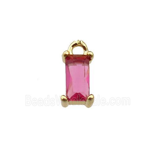 copper rectangle pendant pave hotpink zircon, gold plated