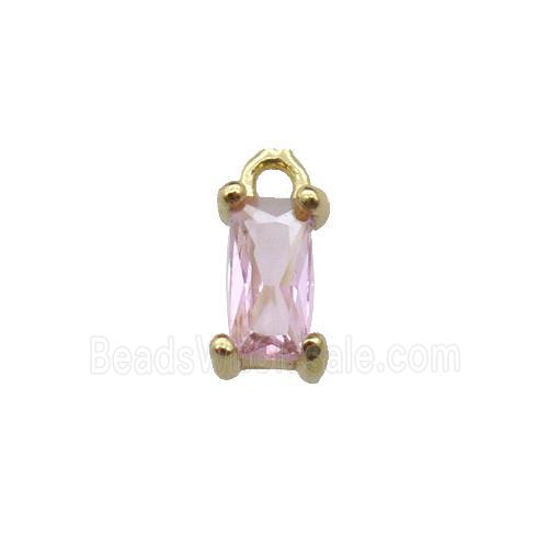 copper rectangle pendant pave pink zircon, gold plated