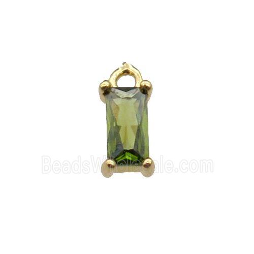 copper rectangle pendant pave olive zircon, gold plated