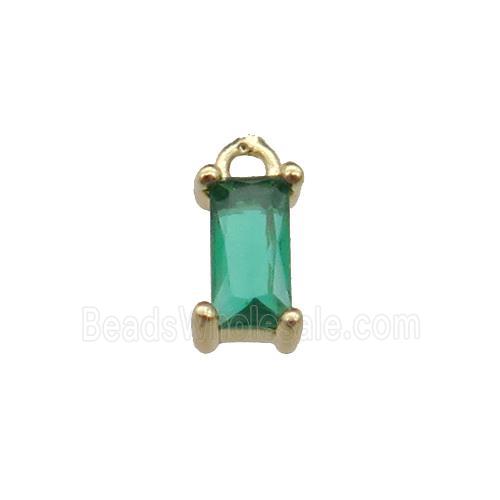copper rectangle pendant pave green zircon, gold plated