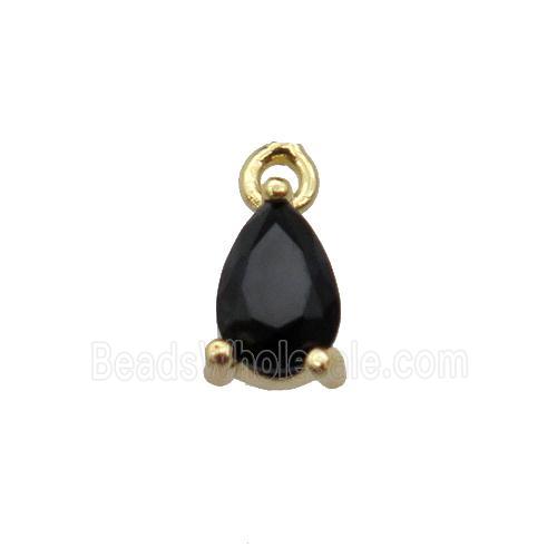 copper teardrop pendant pave black zircon, gold plated