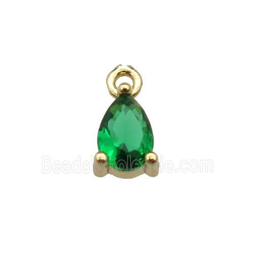 copper teardrop pendant pave green zircon, gold plated
