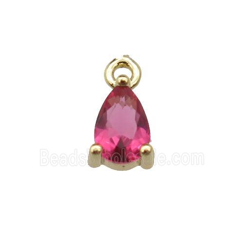 copper teardrop pendant pave ruby zircon, gold plated