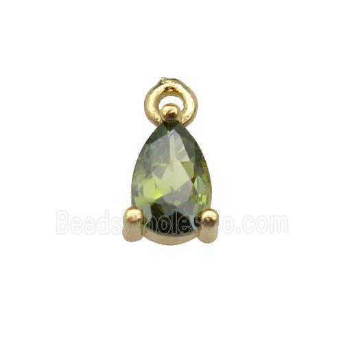 copper teardrop pendant pave olive zircon, gold plated