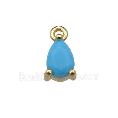 copper teardrop pendant pave blue zircon, gold plated