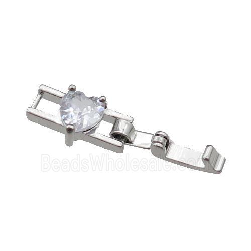 copper clasp pave zircon, platinum plated