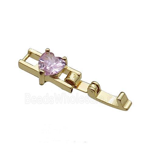 copper clasp pave pink zircon, gold plated