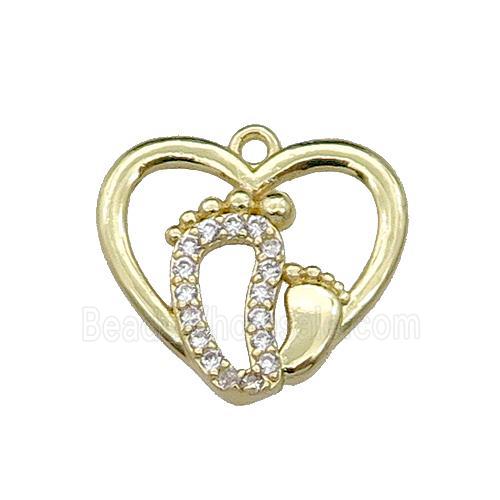 copper Heart babyfeet pendant pave zircon, gold plated