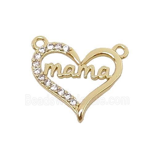 copper Heart MaMa pendant pave zircon with 2loops, gold plated