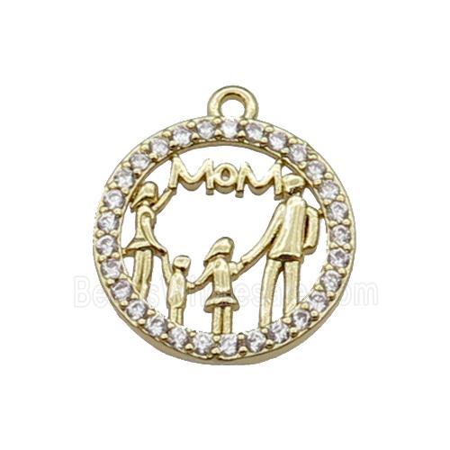 copper circle MOM pendant pave zircon, family, gold plated