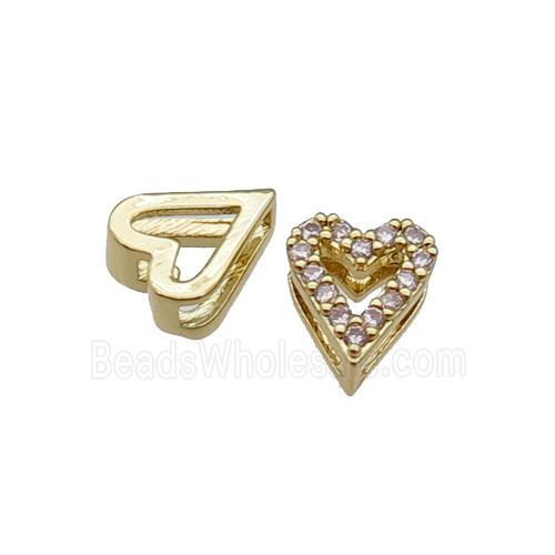 copper Heart beads pave zircon, gold plated