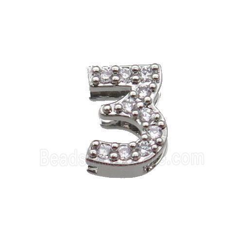 copper Number-3 Beads pave zircon, platinum plated